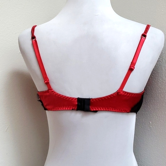 Bra & (2) Panty Set Sizes 38C/1x Red & Blk Lace By Delicates - Picture 10 of 17
